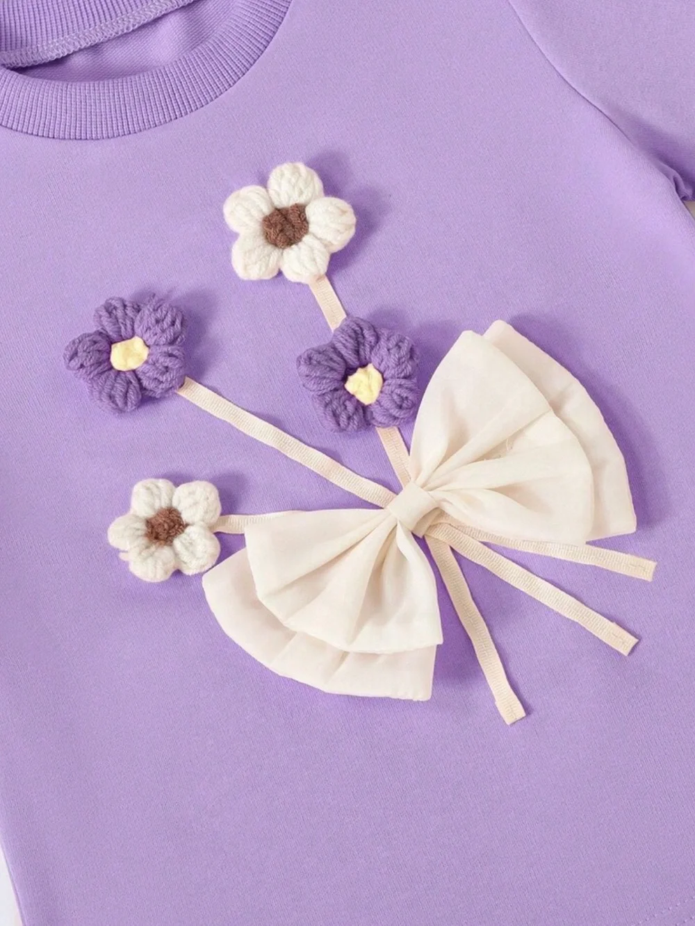 Purple Floral Bow Short-Sleeve Tee for Kids